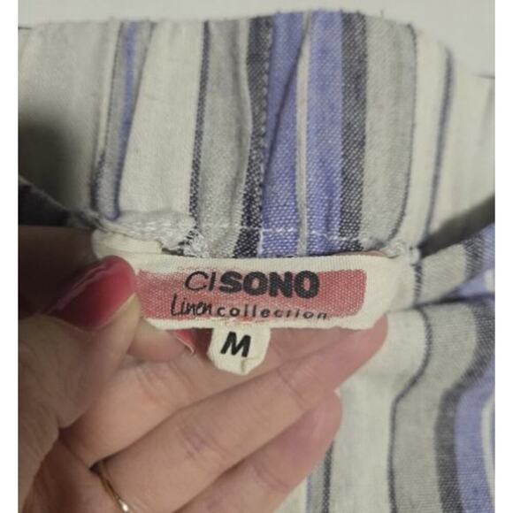 Cisono Linen Striped Nautical Wide Leg Pants Beach Coastal Vacation Yacht Medium - Picture 5 of 5